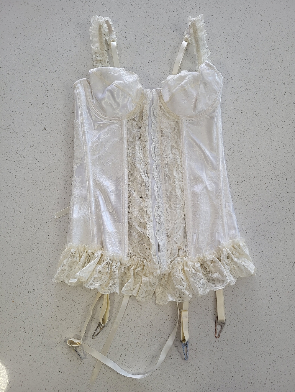 Vintage White And Ivory Lace Bustier Corset Garter Bridal Fairycore Size 32